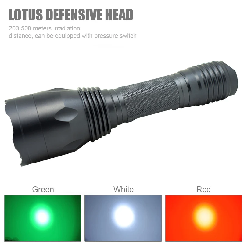 

Aluminum Alloy Waterproof 18650 Torch 1800 Lumen Q5 LED Tactical Hunting Flashlight Red/Green/White Light for Fishing Camping