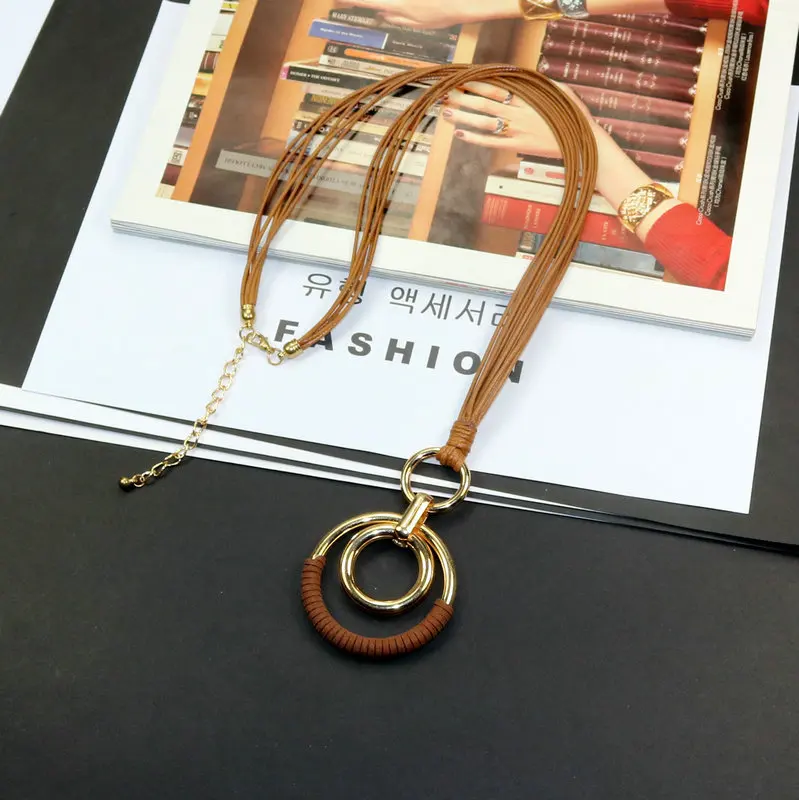 New Personality Woman Necklace Geometric Big Circle Pendant Rope Chain Necklace Fashion Jewelry Long Sweater Accessories New Personality Woman Necklace Geometric Big Circle Pendant Rope Chain Necklace Fashion Jewelry Long Sweater Accessories
