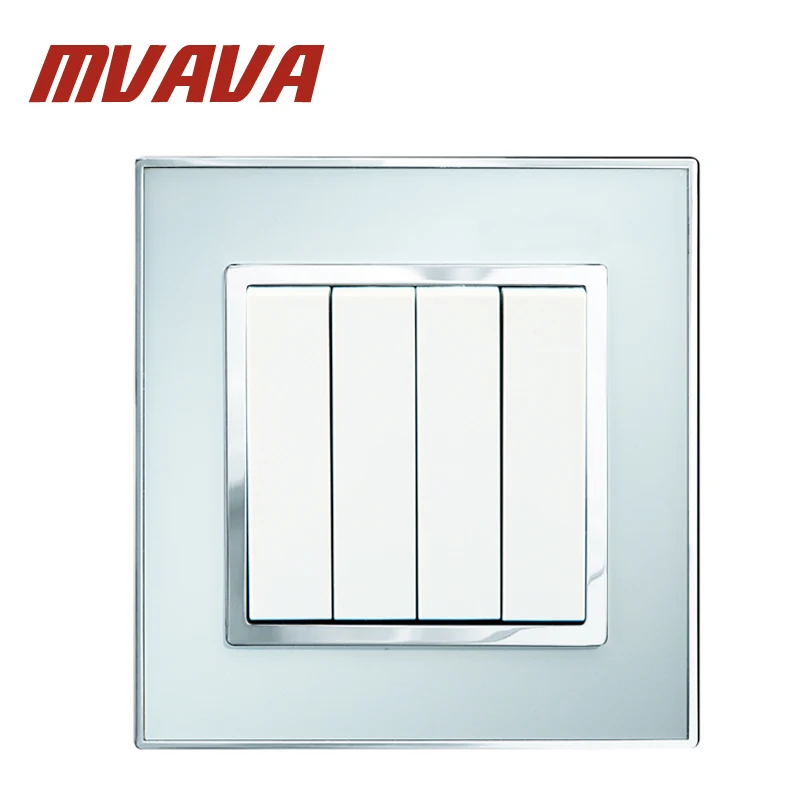 

MVAVA 4 gang Push Button Wall Light Switch,Electrical 16A 250V wall switch,Luxury Arylic with zinc alloy Mirror Panel