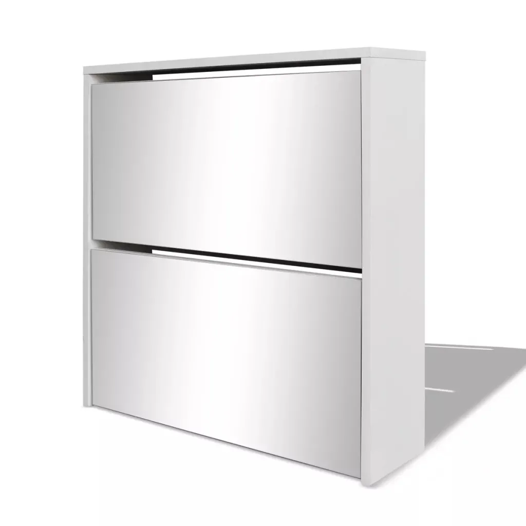VidaXL 2-طبقة خزانة خذاء مرآة 63x17x67 Cm أداة تنظيم الأحذية حذاء أبيض خزانة سهلة حذاء التجمع رف الأثاث