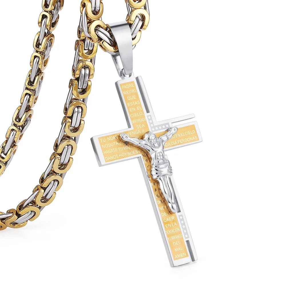 Engraved Bible Cross Layers Crucifix Jesus Stainless Steel Steel ...