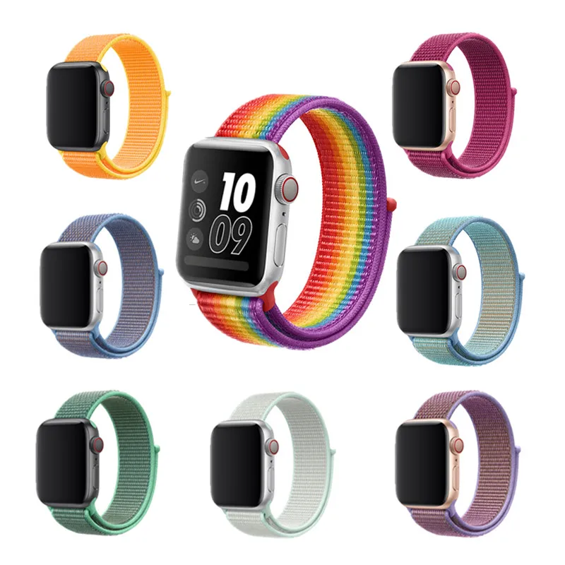 

For Apple Watch Series 1 2 3 4 38mm 40mm 42mm 44mm Watch Band Colorful Woven Nylon Watch Band Sport Loop Band Watch Strap