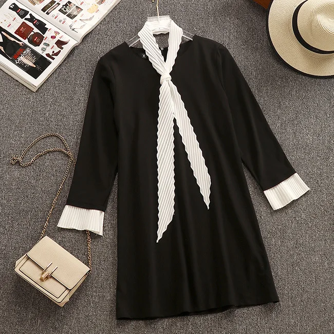 2019 Spring New Arrival Korean Style Temperament Slim Full Sleeve Black Mini Dress Loose Women Dresses With Sash Free Shipping