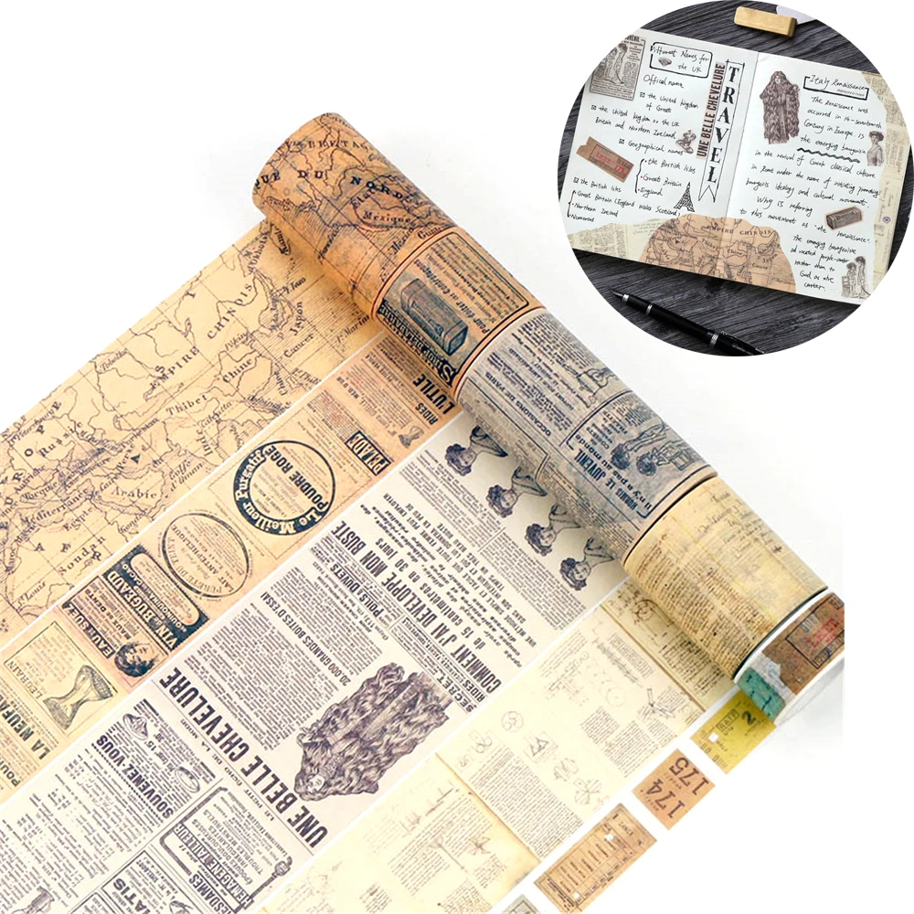 

1Roll New Popular Adhesive Vintage Newspaper Tape Retro European Style Decorative Tape Sticker for DIY Diary Scrapbooking