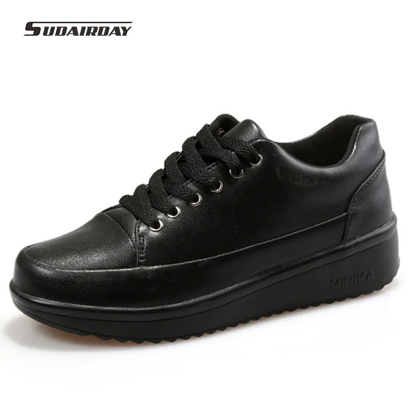 2016 Women Spring Black Casual Shoes Women's Leisure Platform Walking Shoes Woman zapatillas