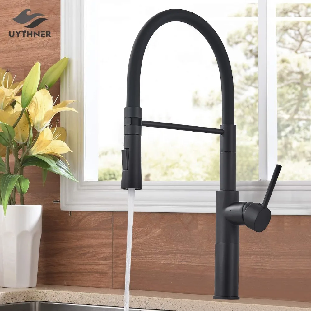 

Uythner Matte Black/Chrome Kitchen Sink Faucet Swivel Pull Down Kitchen Faucet Sink Tap Deck Mounted Hot and Cold Water Mixer