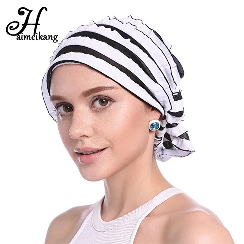 

Haimiekang Fashion Retro Women Chiffon Fold Ripple Chemo Cap Headband Scarf Turban Headwear Hair Bands Headwrap Hair Accessories