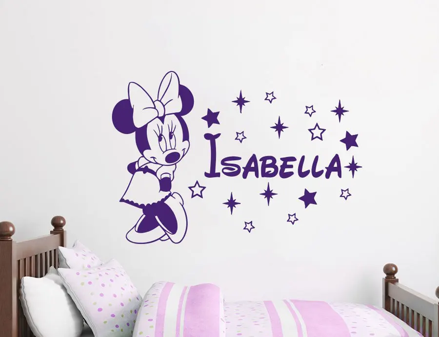 

Personalized Baby Girl Name Wall Decal Minnie Mouse Vinyl Sticker Custom Name Decals Bedroom Nursery Baby Room Decor N-37