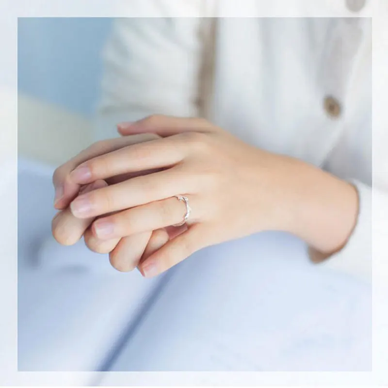 Женское серебряное кольцо ANENJERY Открытое с 925 пробы и листьями S R231|925 sterling silver