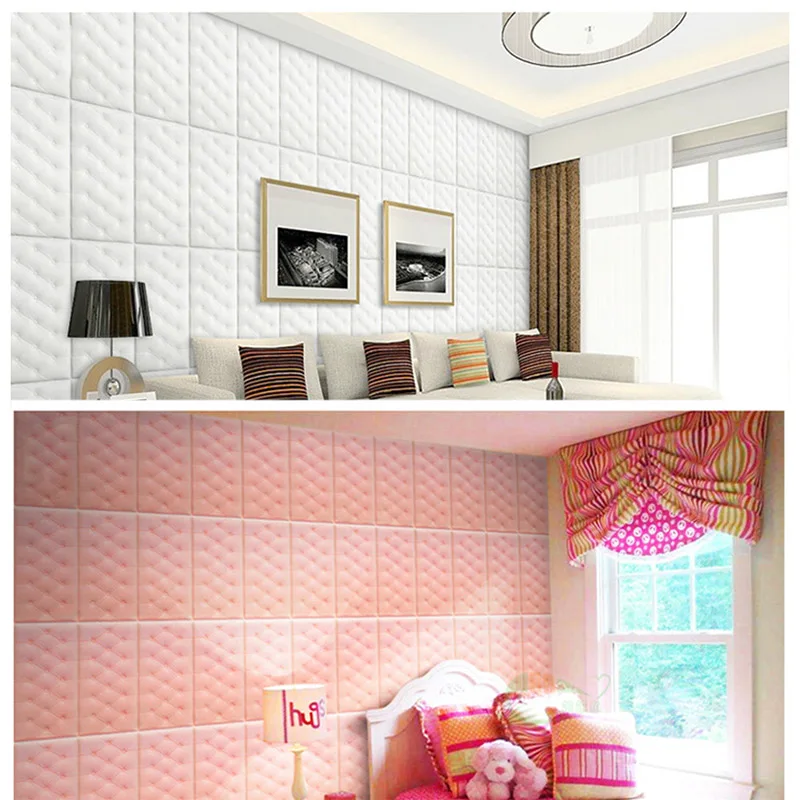 Hot 3D Wall Sticker Solid Color PU Leather Foam Wall Decal for Parlor Office KM88