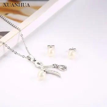 

XUANHUA Stainless Steel Jewelry Woman Vogue 2019 Charm Pearl Necklace Earrings Set Gifts For Women Jewelry Accessories Bohemian