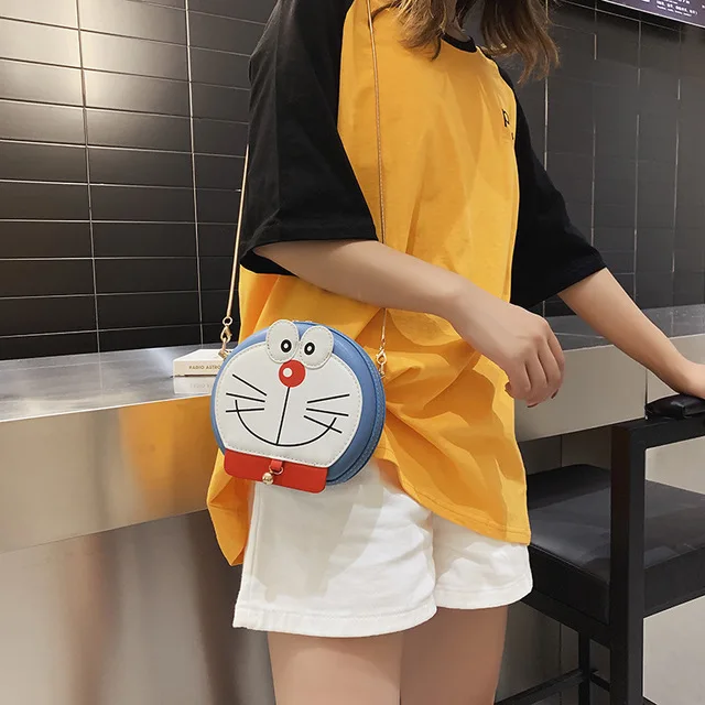 Милая мультяшная печать цепочка сумка Doraemon маленькая круглая сумка модная новая дизайнерская сумка на плечо новая женская сумка через плечо