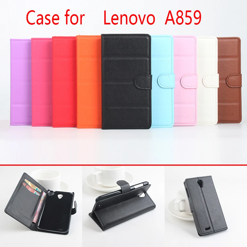 

For Lenovo A859 Phone Case Folio Flip Pure Color Lichee Pattern PU Leather Wallet Case Cover Cash/Card Slots sanheng