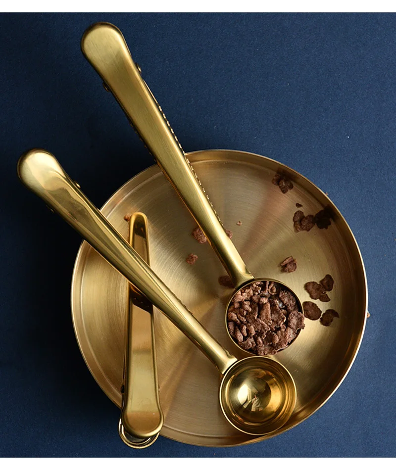 2Pcs Coffee Scoops Stainless Steel Coffee Spoon Clip Gold Color 2 In 1 Measuring Spoon with Bag Clip Ground Coffee Tea Scoop Coffeeware Kitchen Tools (10)