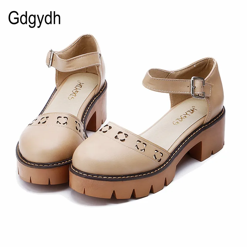 Gdgydh Hot Sales 2017 Summer Women Sandals Round Toe Cut outs Shallow Mouth Female Square High