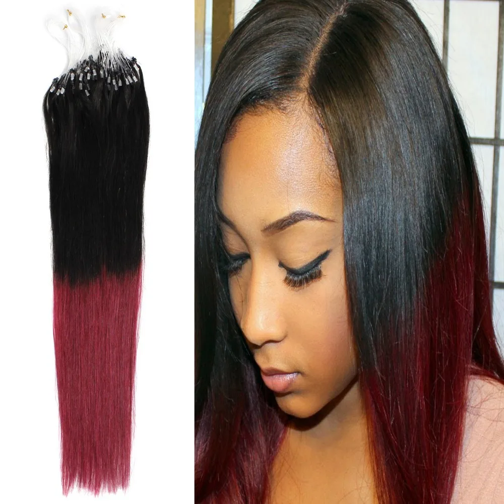 18 Ombre Natural Black To Burgundy Balayage Micro Loop Ring Beads