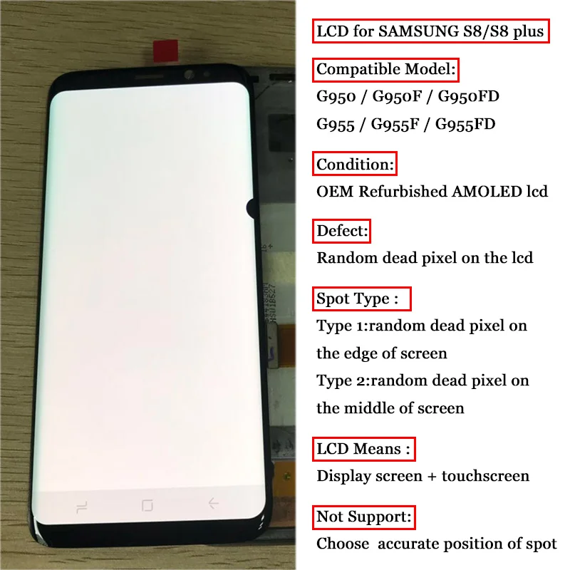 S8 S8plus экран дисплея+ битые пиксели для SAMSUNG Galaxy S8 экран Замена ЖК сенсорный дигитайзер сборка G950F G955 с рамкой