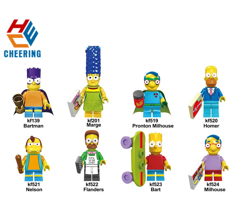 

20Pcs Building Blocks Carton Family Batman Marge Pronton Milhouse Homer Nelson Bricks Toys For Children KF6039