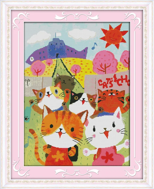 

After school happy cats Printed Canvas DMC Counted Cross Stitch Kits printed Cross-stitch set Embroidery Needlework
