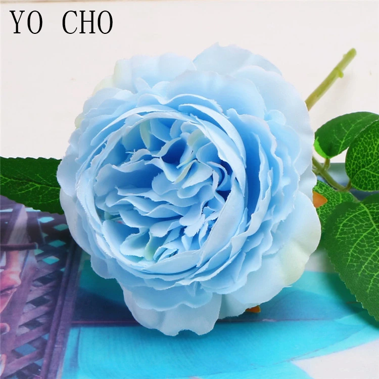 blue White peony flower rose silk artificial flower home decoration wedding flowers  (8)