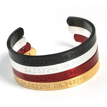 

New Men Jewelry Titanium Steel Bracelets Engrave Longitude Latitude Coordinates Collection Bracelet Bangles Luxury Open Bangle