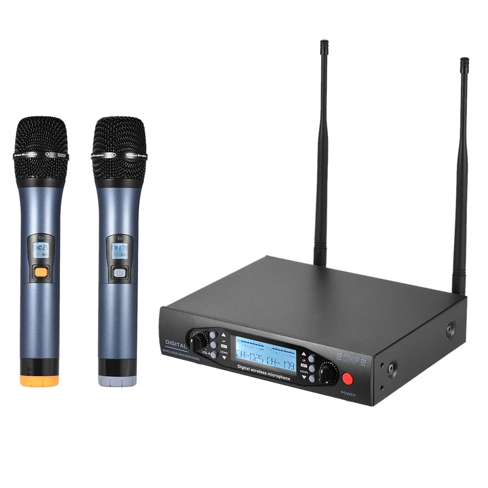 

Professional Digital Wireless Musical Instrument Handheld Microphone Mic Channels LCD Display Receiver 2 Microphones for Stage
