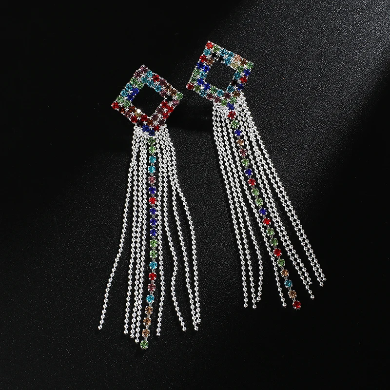 

YFJEWE 2019 New AB Color Long Crystal Tassel Dangle Earrings for Women Wedding Drop Earing Brinco Fashion Jewelry Gifts E634