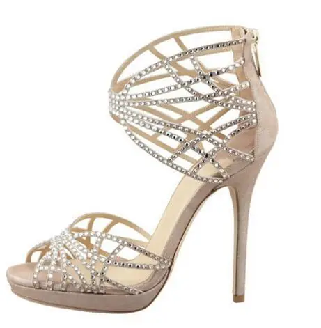 Newest bling bling crystal embellished high heel sandal 2017 summer sexy open toe gladiator sandal cutouts thin heels sandal