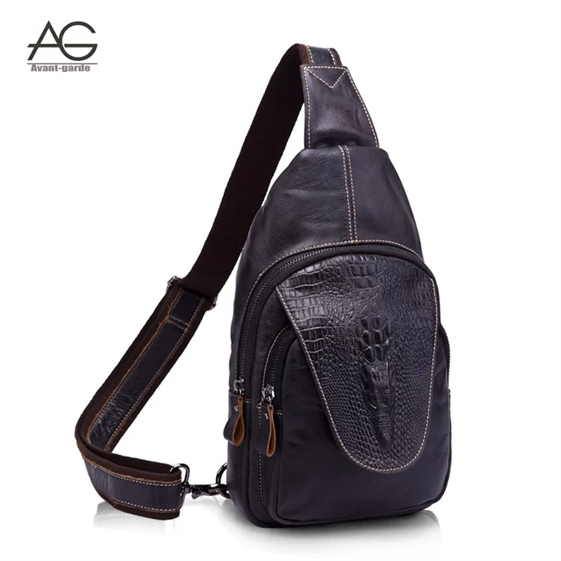 

Hot 2016 New Arrival Fashion Genuine Leather Chest Pack High Quality Casual Black Men Messenger Bags Vintage Small Shoulder Bags