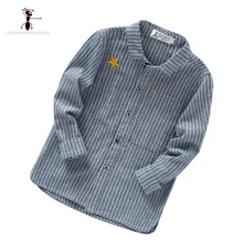 KungFu Ant/ джинсовые рубашки в полоску с длинными рукавами и отложным воротником блузки для мальчиков Весенняя классическая одежда в полоску 0059