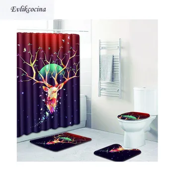 

Free Shipping 4pcs Color Background Elk Banyo Bathroom Carpet Toilet Bath Mats Set Nonslip Pad Tapis Salle De Bain Alfombra Bano