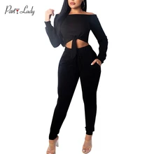 Party Lady 2018 Party Club Jumpsuits For Women Autumn Winter Solid Color Rompers Sexy Slash Neck Fashion Girls Jumpsuit -E