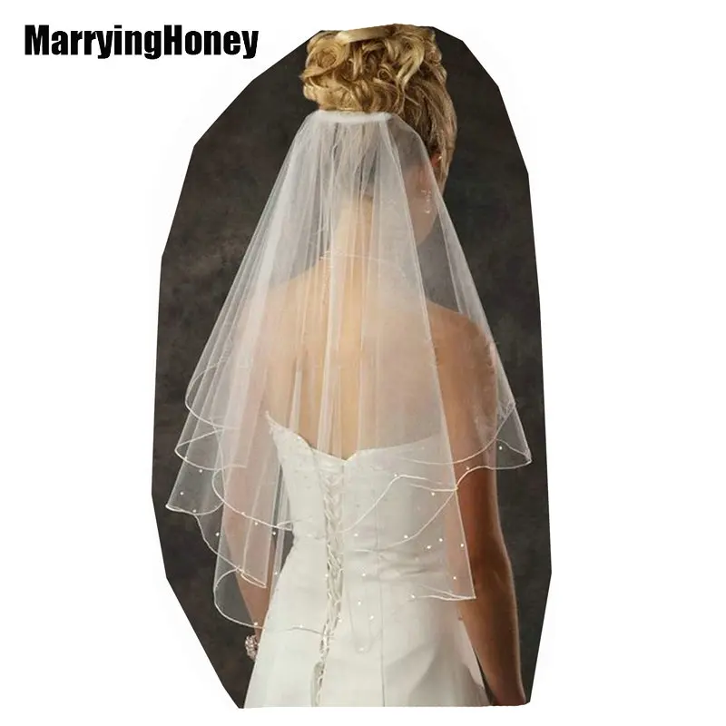 

Bridal Wedding Veil Ribbon Edge Ivory White 2T Long Velo Novia Bridal Bridesmaid Veils Comb fashion simple cheap accessories