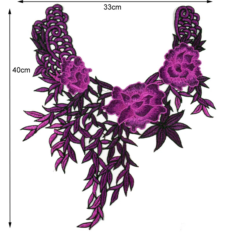 1 шт. фиолетовая Роза цветочная вышитая аппликация DIY кружевная ткань вырез воротника швейные принадлежности для аппликации Скрапбукинг