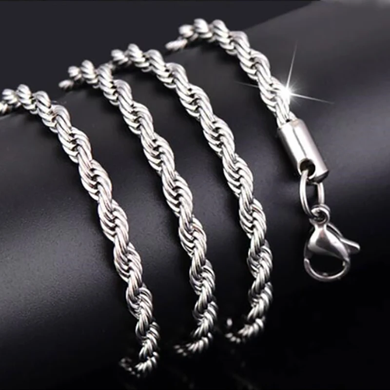 

Punk 3mm Twist Chain Necklace Silver /Gold Chain Necklace for Women Men Gift 42/45/50/55/60/74CM Fashion Jewelry collar hombre