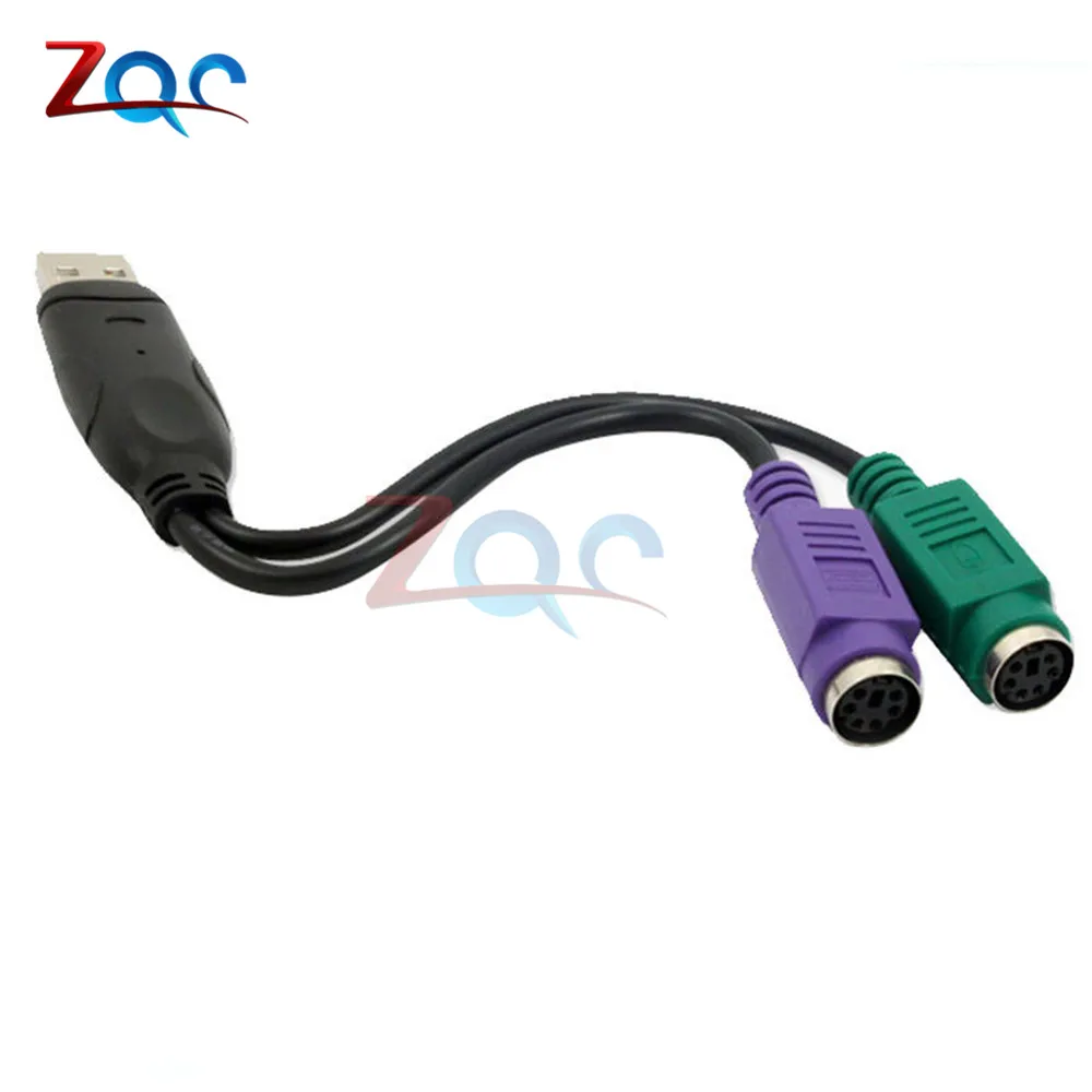 Переходник с двумя разъемами PS/2 PS2 мама на USB папа для подключения клавиатуры и