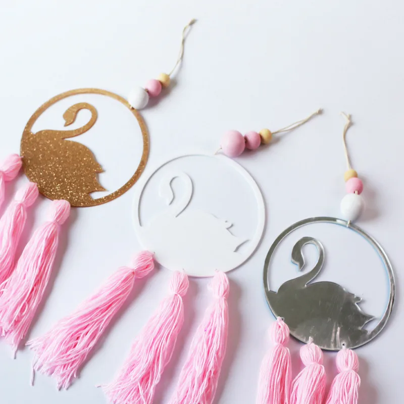 

Kids Room Decor Nordic Swan Flamingo Pendant Wooden Beads With Tassel Dream Catcher Wall Hanging Toy Kid Birthday Christmas Gift