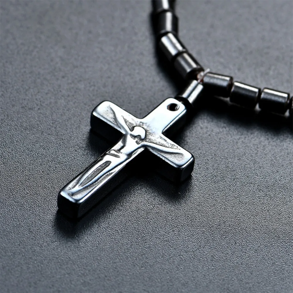 Fashion Hot Black Hematite Necklace With Magnetic Therapy For Healing Health Jewelry Cross Pendant