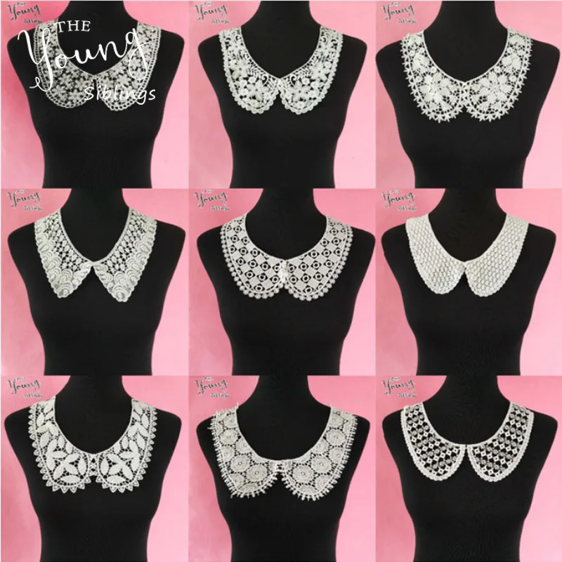 

White embroidered crafts collar sewing Bridal dress supplies embroidery Cute U shape Lace neckline DIY Clothing Accessories