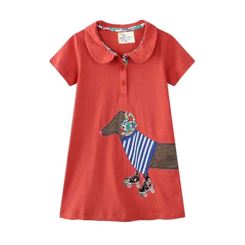 

Jumping meters Summer Princess Girls Collar Dresses With Animals Applique Children Dress Clothing New Arrivel Girl Kids Dresses