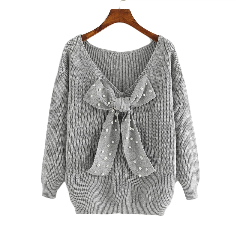 SHEIN Grey Preppy Elegant Plus Size Dropped Shoulder Bow Detail Solid Pullovers Sweater Autumn Casual Workwear Women Jumpers HTB1AW8RfgTqK1RjSZPhq6xfOFXaZ - SHEIN Grey Preppy Elegant Plus Size Dropped Shoulder Bow Detail Solid Pullovers Sweater Autumn Casual Workwear Women Jumpers