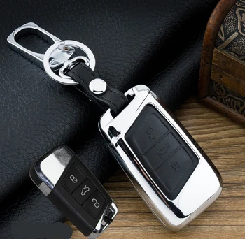 

New Gift Car Leather+Zinc Alloy Key Cover Holder Chain For Volkswagen Passat B8 For Skoda Superb A7 Smart Key Ring
