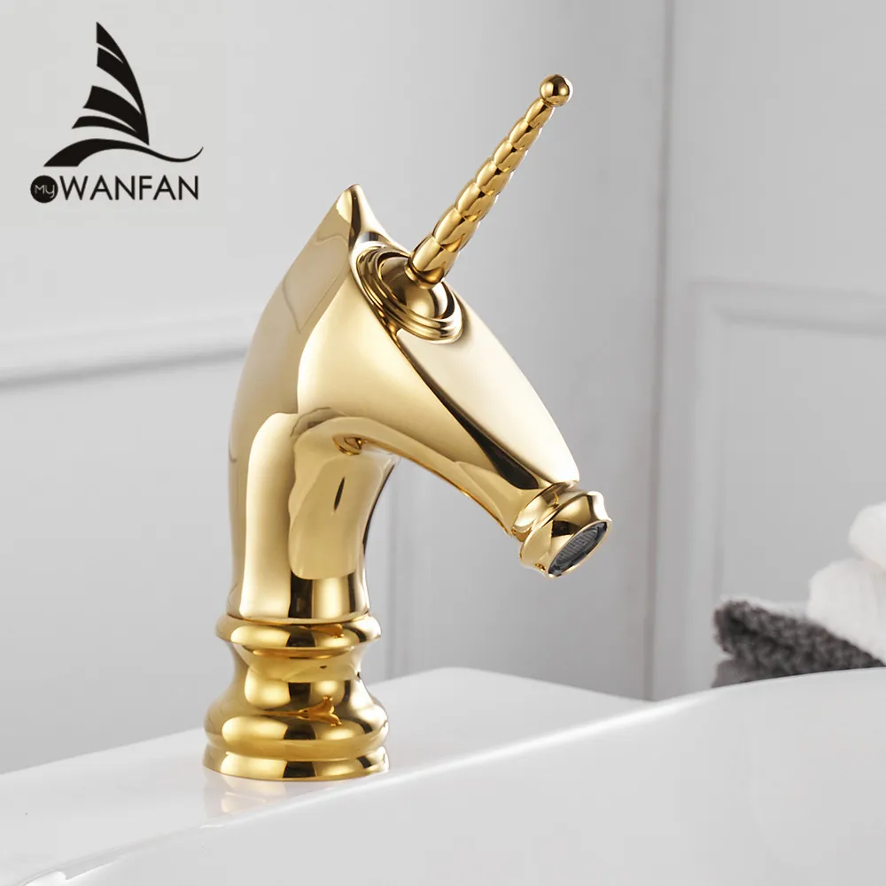 Смеситель для раковины, уникальный модный кран для ванной комнаты с лошадиной головкой, золотой Латунный бортике, одинарная длинная ручка, смеситель для туалета 855753