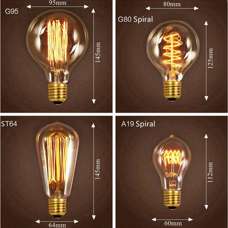 Edison лампы e27 ретро лампа ST64 T45 A19 G80 G95 T100 T185 Винтаж лампа накаливания 220 v Праздничные огни 40 w лампы накаливания