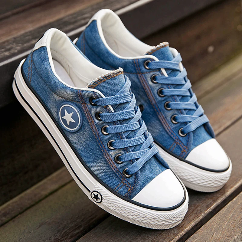 

Denim Women Sneakers Casual Shoes Ladies Spring Autumn Canvas Shoes Trainers Lace Up Basket femme Flats Stars Zapatos mujer