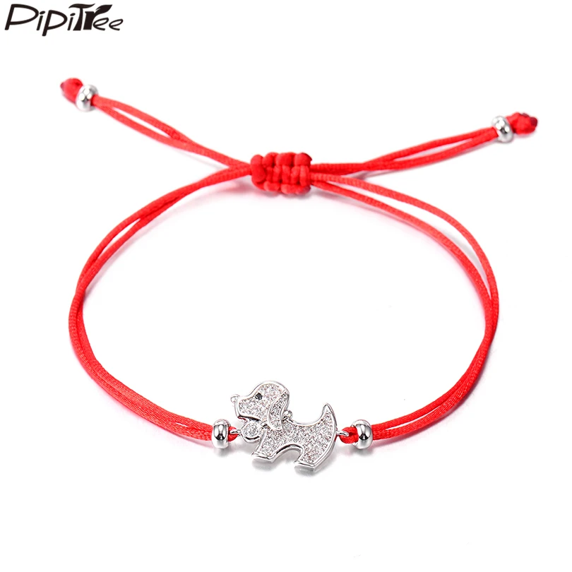 

Pipitree Cute Puppy Dog Charm Bracelet CZ Zircon Women Children's Lucky Red String Bracelets Handmade Jewelry Birthday Gift