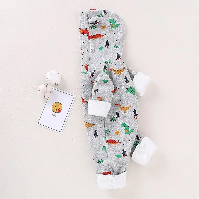  Cute Infant Baby Rompers Hooded Baby Girl Clothes Full Sleeve Boy Jumpsuit Warm Cotton Outwear 0-24