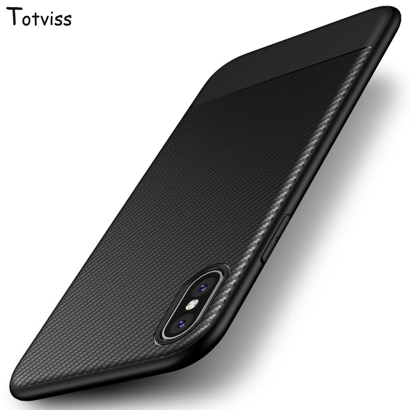 cheap Totviss For iPhone X 6 6s 7 8 Plus Case Luxury Carbon Fiber Ultra Thin Soft Silicone TPU Back Cover Case For iPhone 6 6s 7 Coque