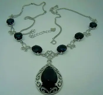 

Free shipping ordering wholesale and retail fashion of the Victorian era droplets form sapphire 925 silver necklace