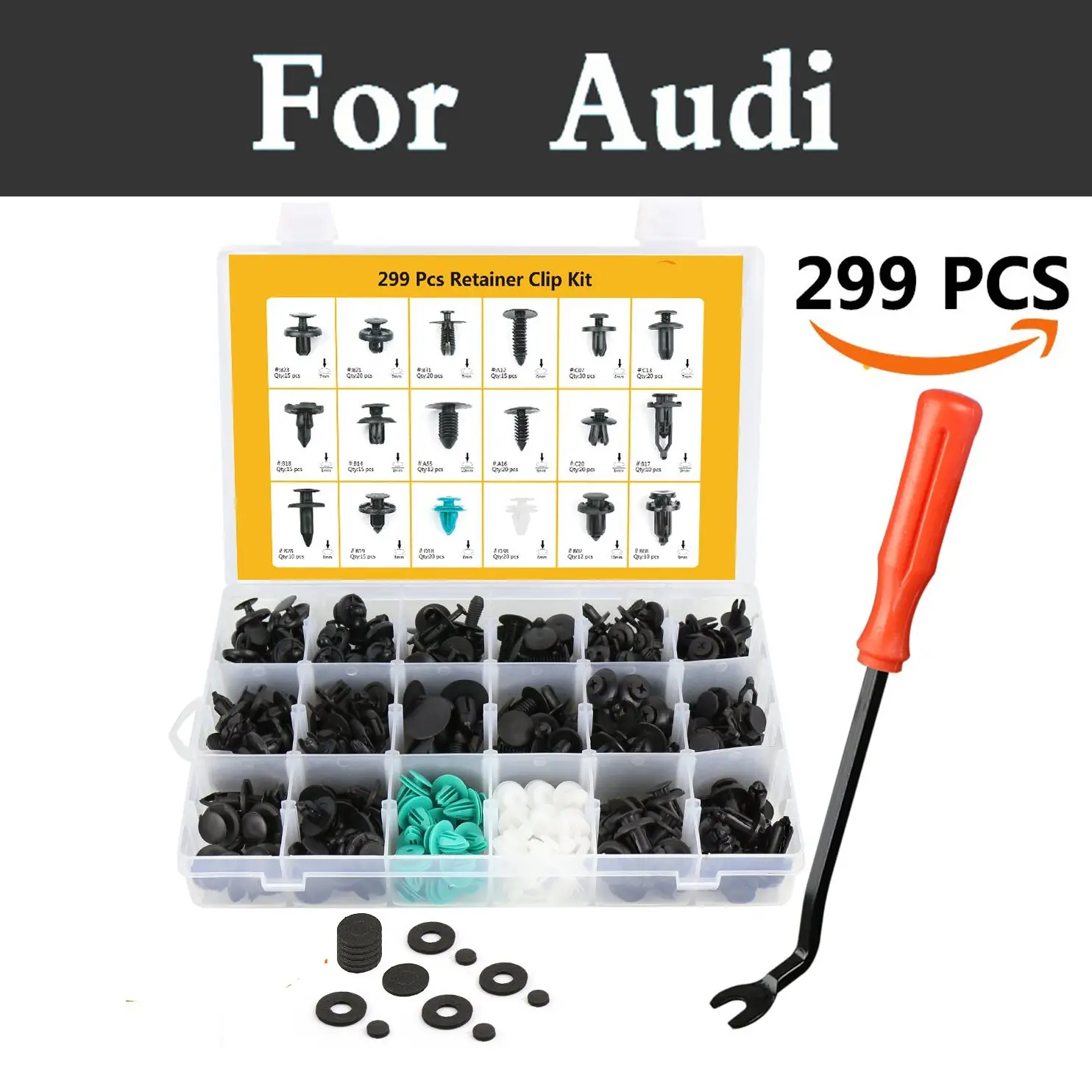 299pcs Car Styling Push Pins Bumper Door Panel Trim Clips Kit,18 Most